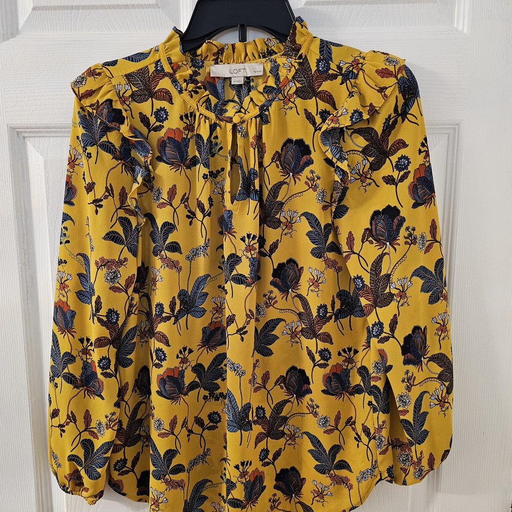 LOFT Yellow Ruffled Long Sleeve Blouse